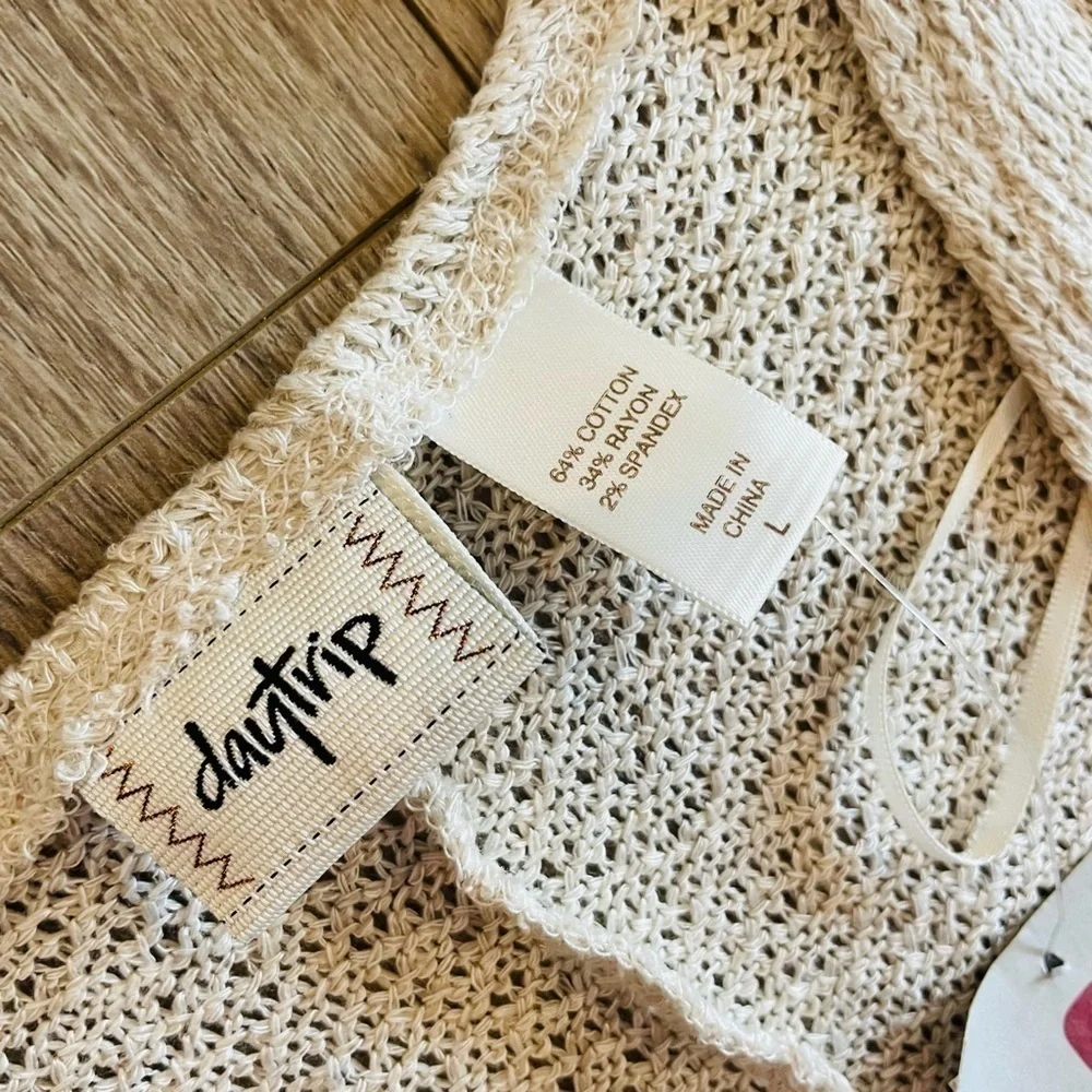 Daytrip Cream Flyaway Knit Open Front Lightweight Cardigan Sweater Size L New